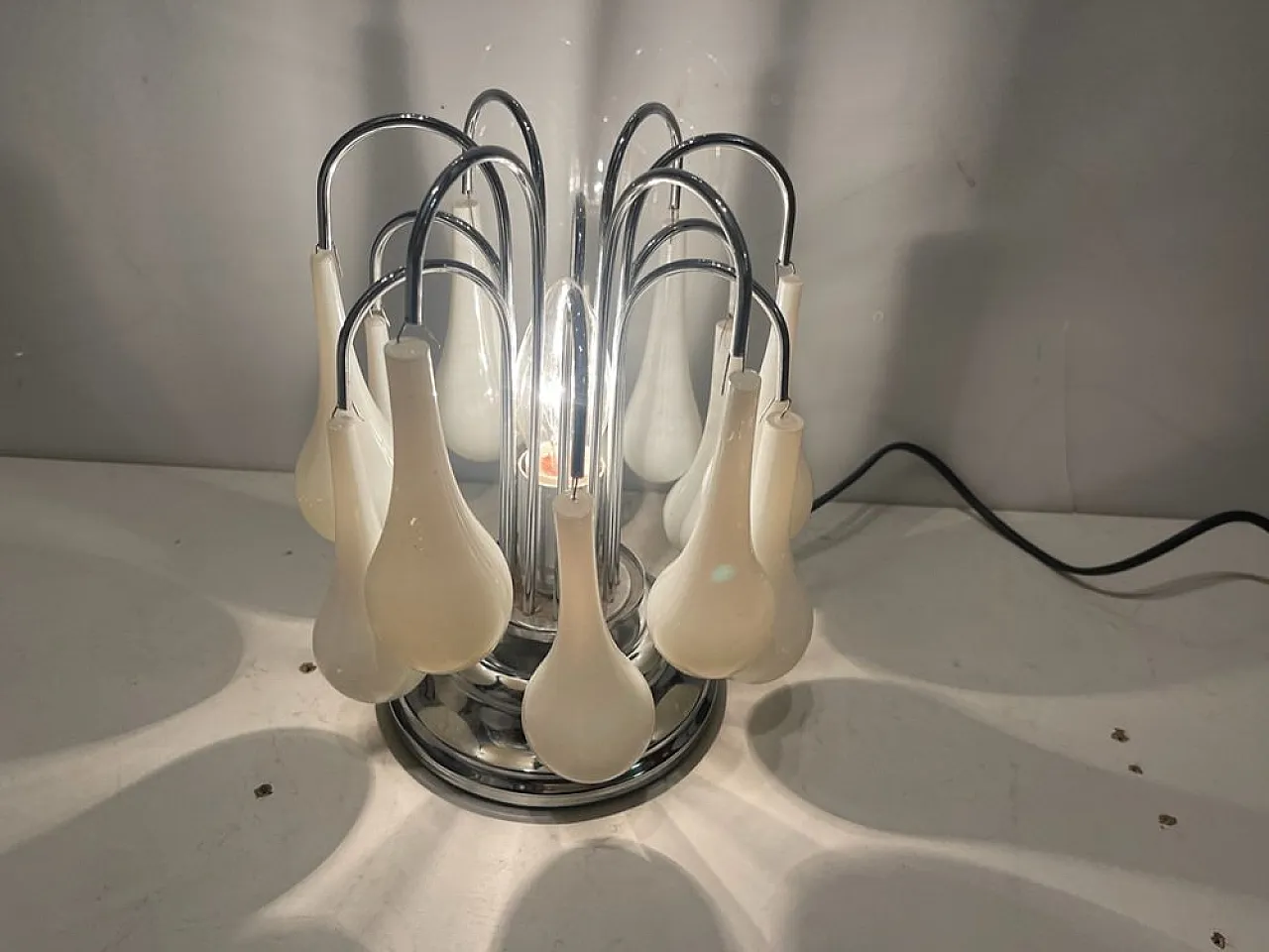 Pair of white Murano Glass Waterfall Table Lamps, 1970s 4