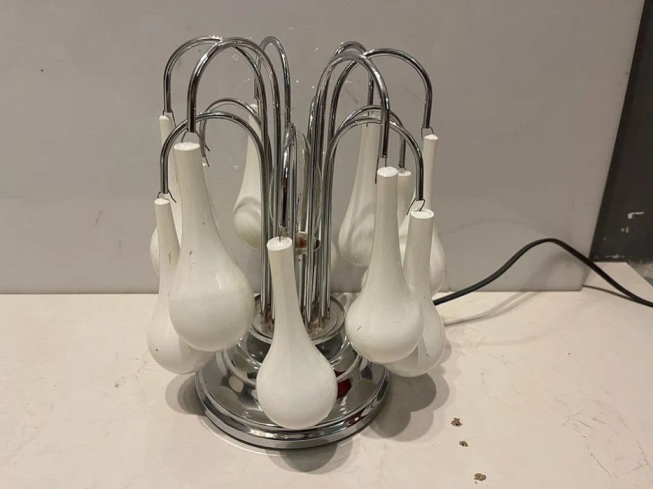 Pair of white Murano Glass Waterfall Table Lamps, 1970s 5