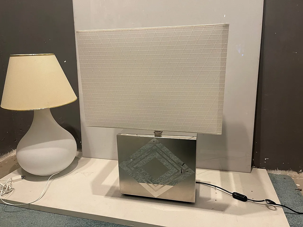 Large Architectural table lamp in chromed metal, 1970s 11