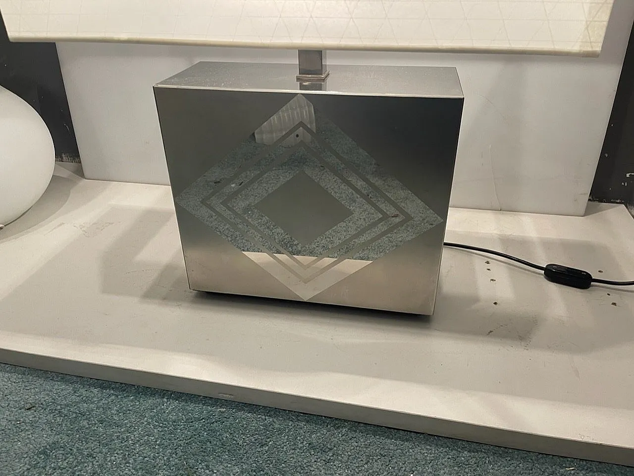 Large Architectural table lamp in chromed metal, 1970s 14