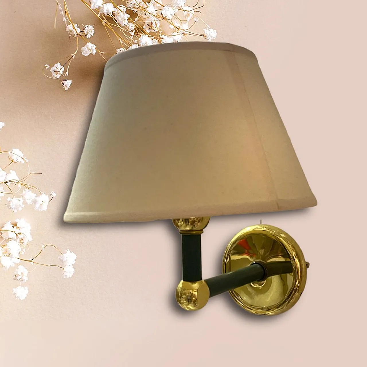 Pair of Italian brass and olive green sconces, 1980s 2