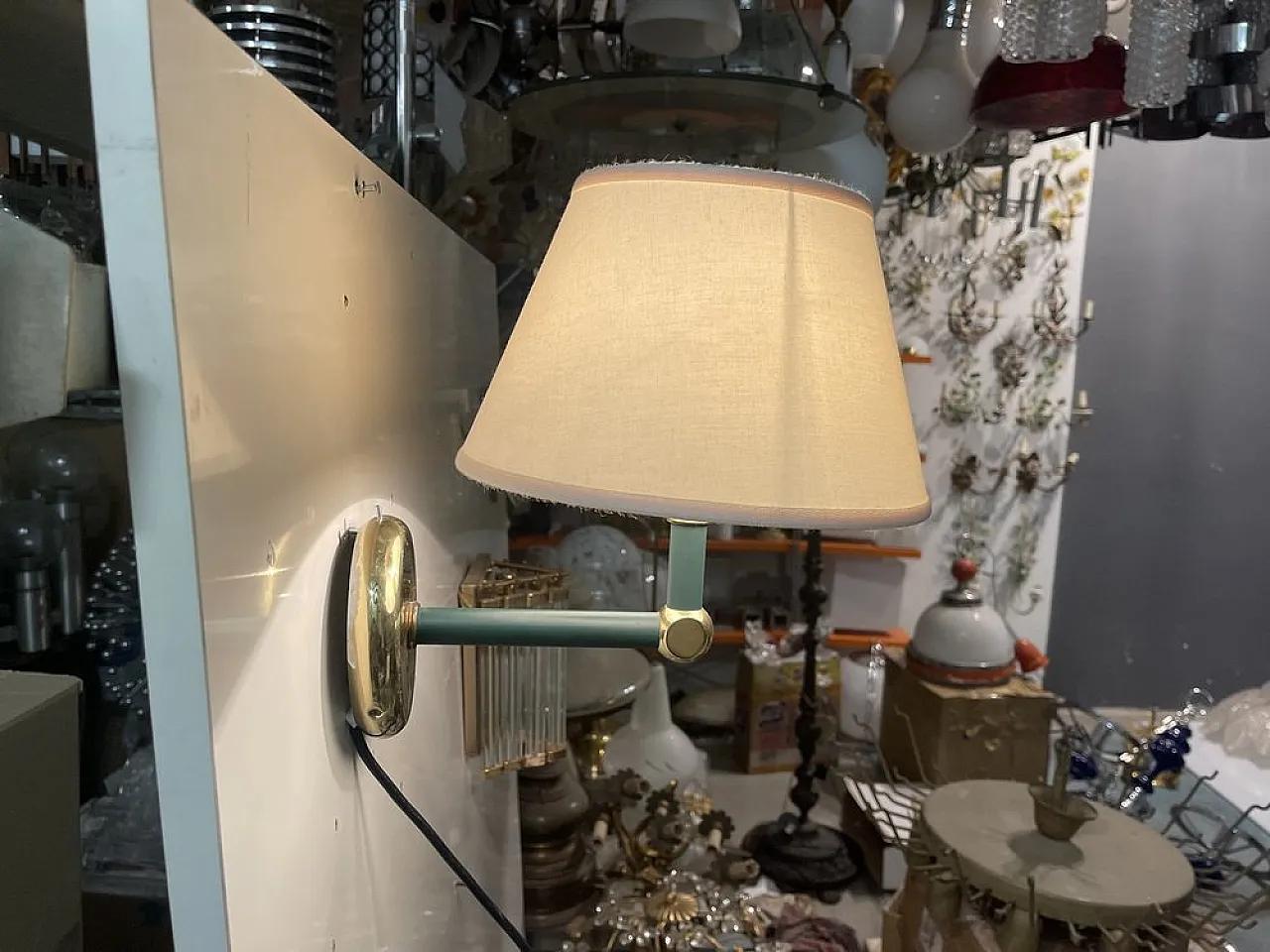 Pair of Italian brass and olive green sconces, 1980s 3