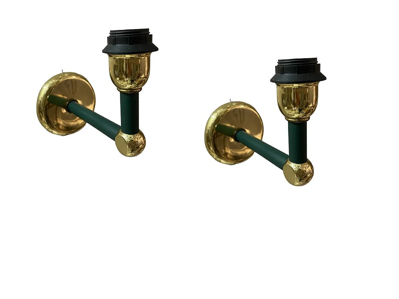 Pair of Italian brass and olive green sconces, 1980s 6
