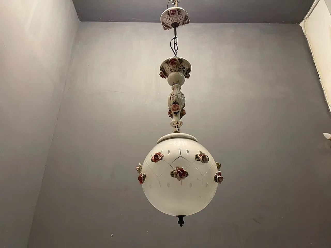 Ceramic rose-shaped pendant lamp, Italy, 1960s 1