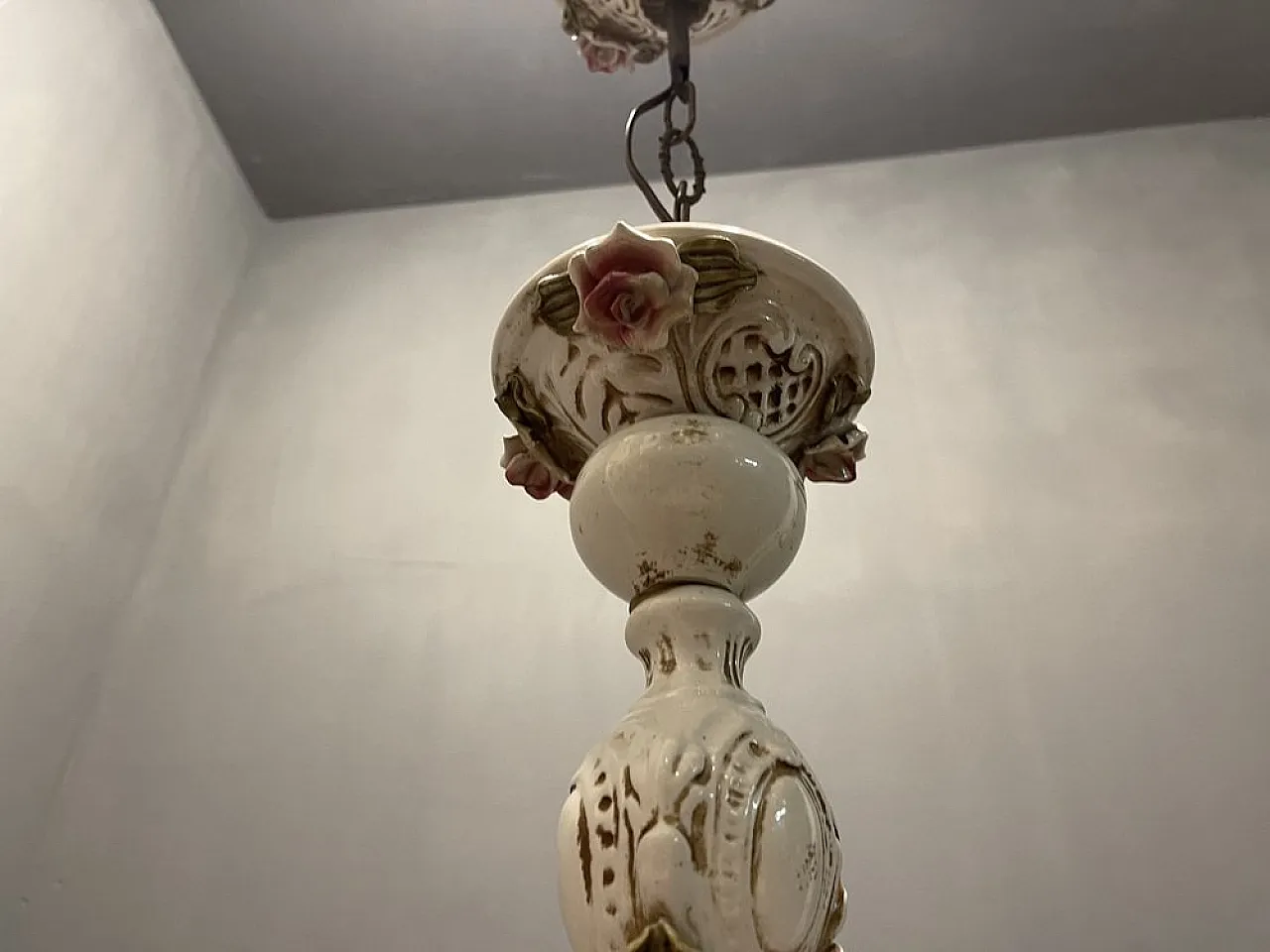 Ceramic rose-shaped pendant lamp, Italy, 1960s 3