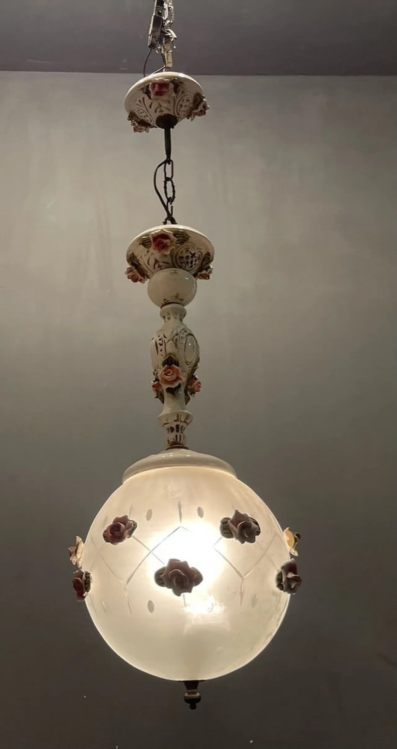 Ceramic rose-shaped pendant lamp, Italy, 1960s 5