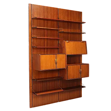 Libreria a doppia campata impiallacciata in teak, '900