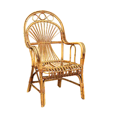 Chair with armrests and high backrest in bamboo, 20th century
