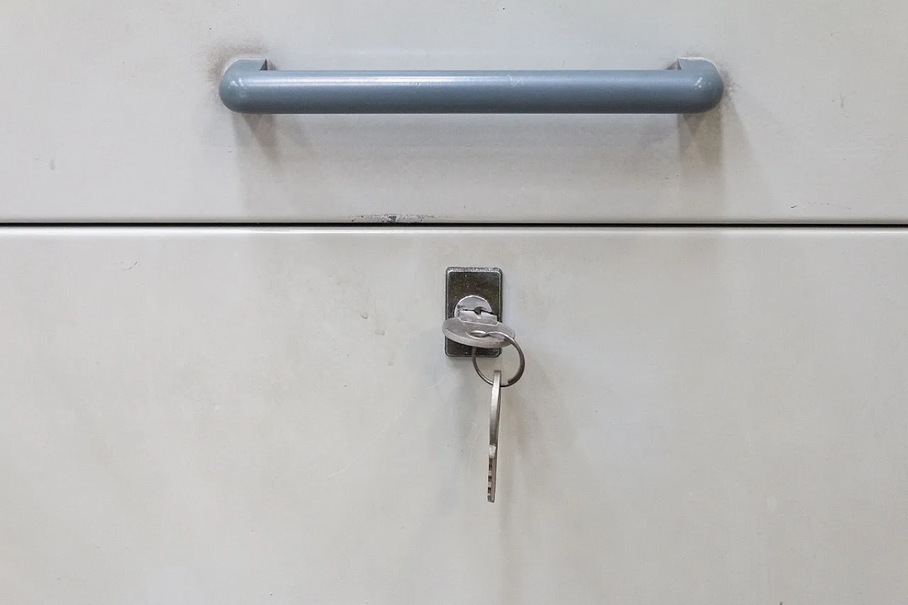 Schedario in metallo con rotelle, anni '60 7