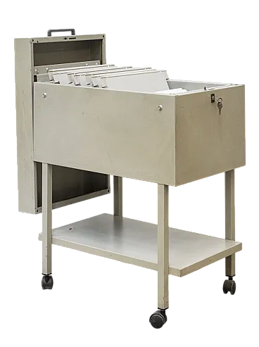 Schedario in metallo con rotelle, anni '60