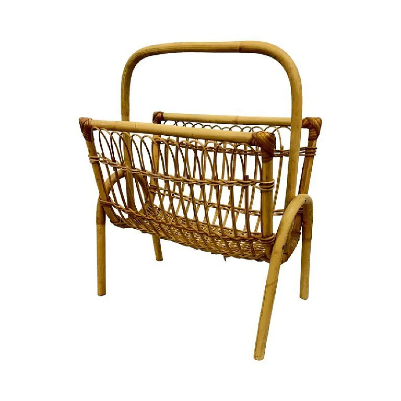 Wicker newspaper rack in Franco Albini style, 1970s 1