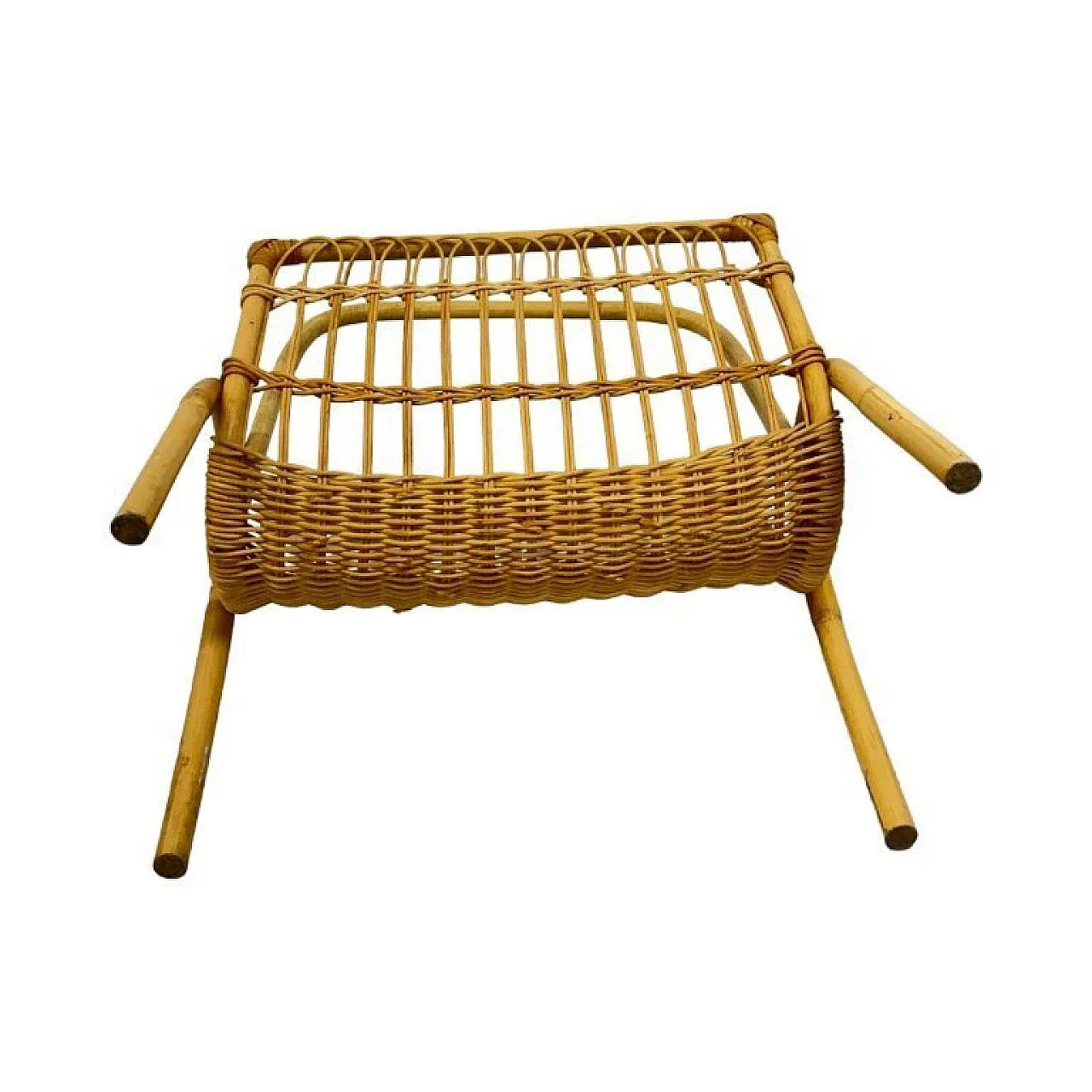 Wicker newspaper rack in Franco Albini style, 1970s 2