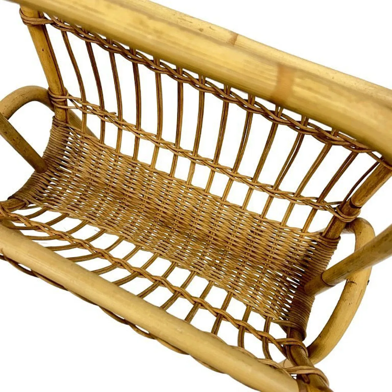 Wicker newspaper rack in Franco Albini style, 1970s 3