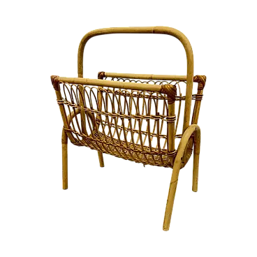 Wicker newspaper rack in Franco Albini style, 1970s