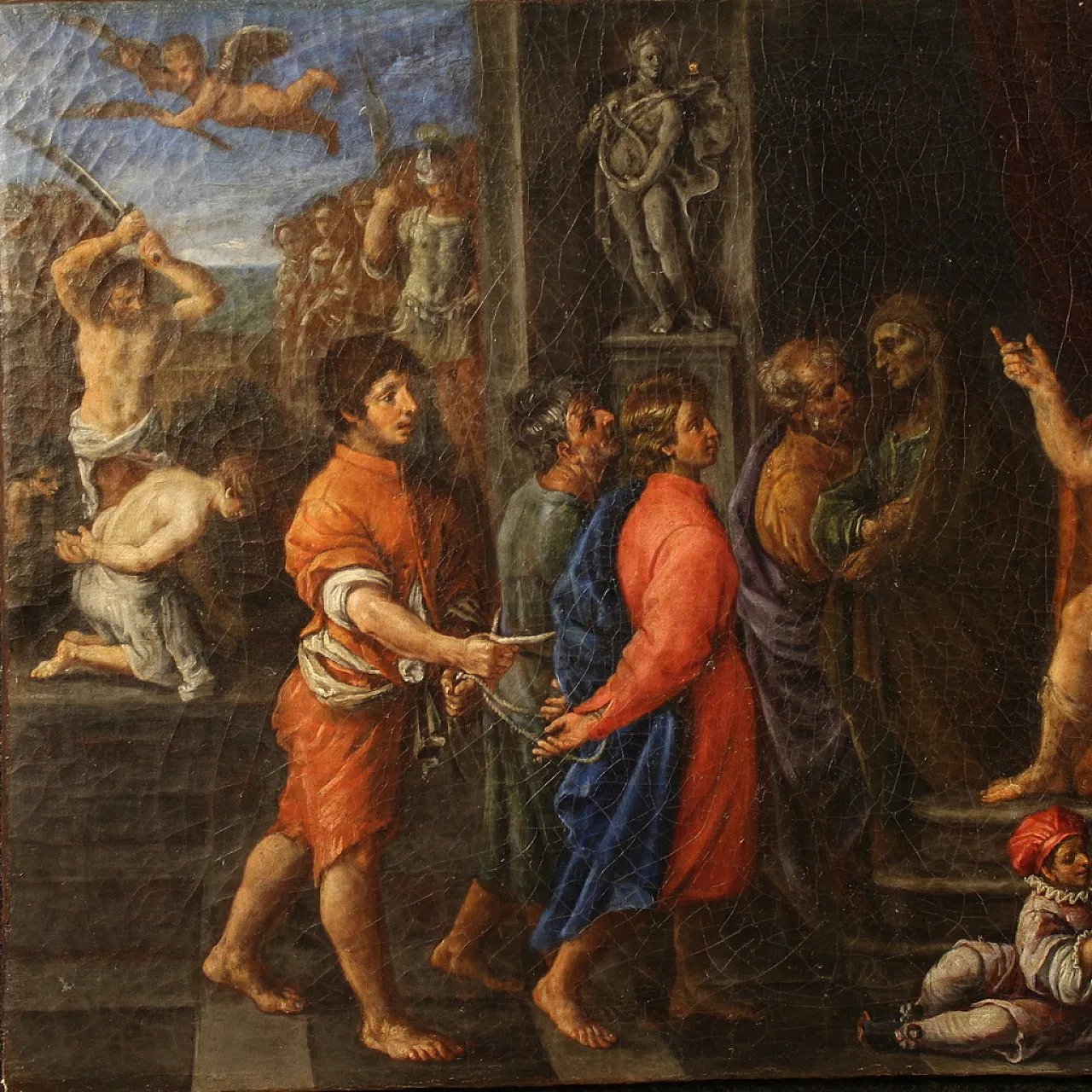 Italian painting the martyrdom of the four Saints, 17th century 2