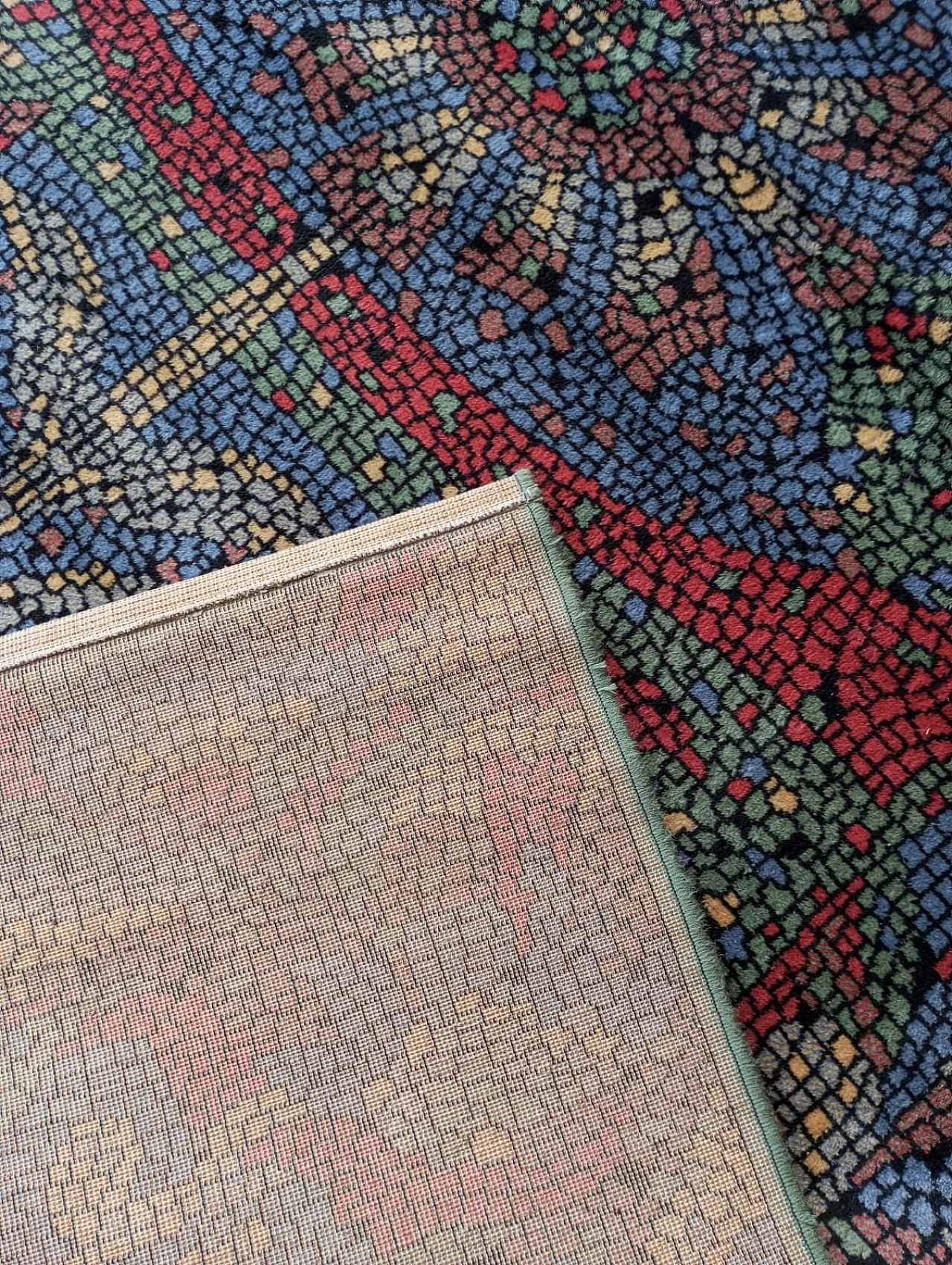 Tappeto in lana con disegno mosaico, anni ’90 6