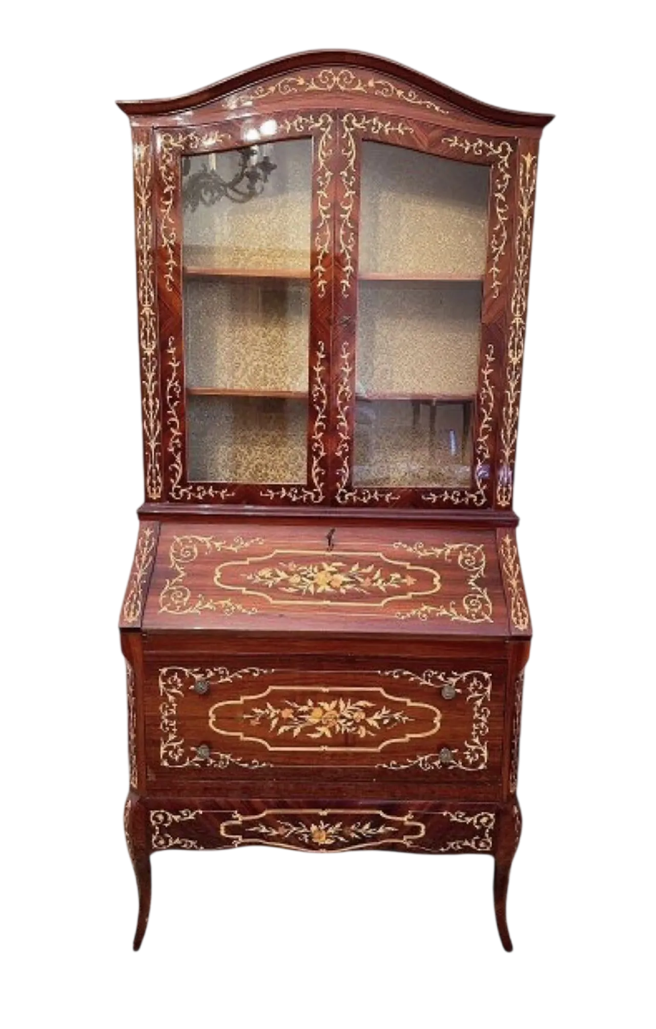 Beetle-style inlaid Trumeau cabinet with tipper, 20th century 15