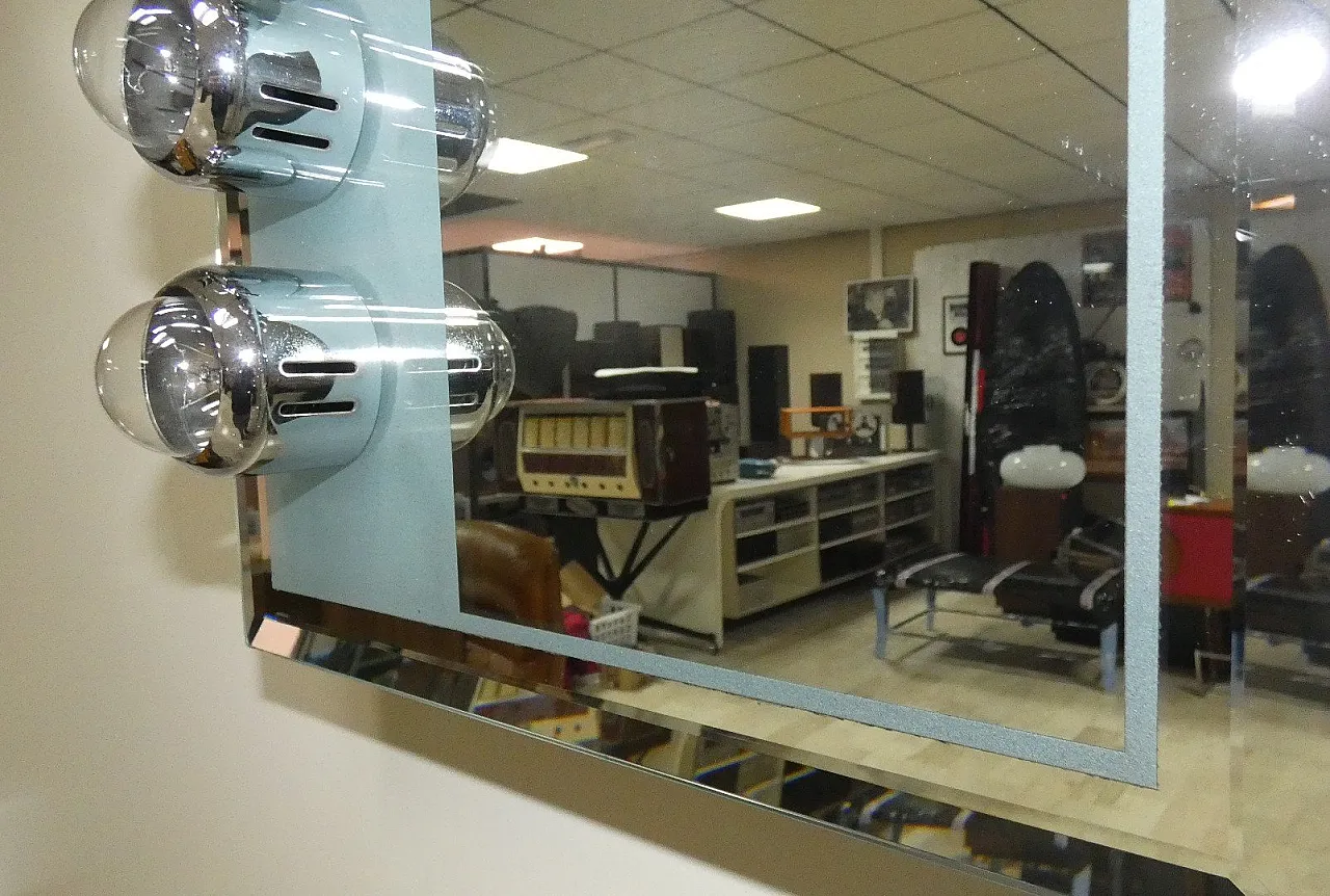 Lampada da parete in acciaio cromato con specchio e luci, anni '70 8