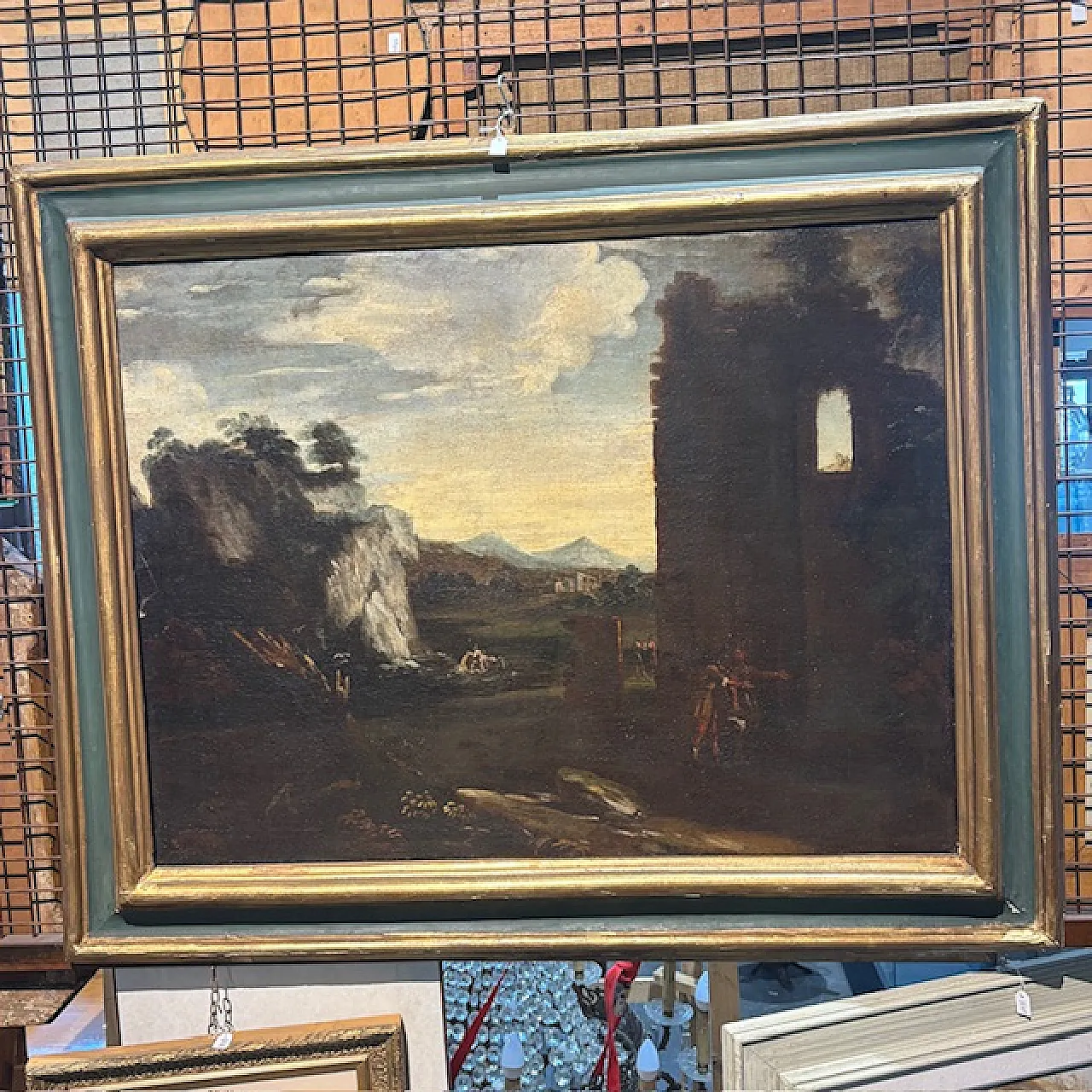 Dipinto Paesaggio e rovine con personaggi, '700 10