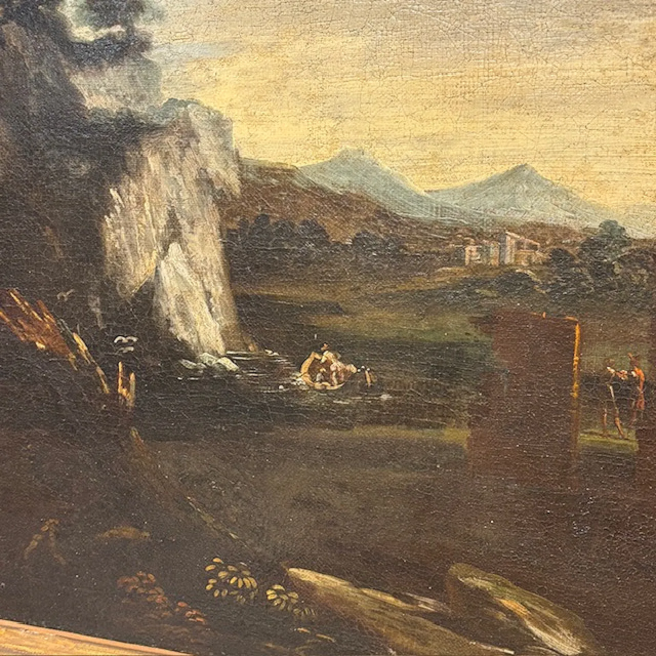 Dipinto Paesaggio e rovine con personaggi, '700 11
