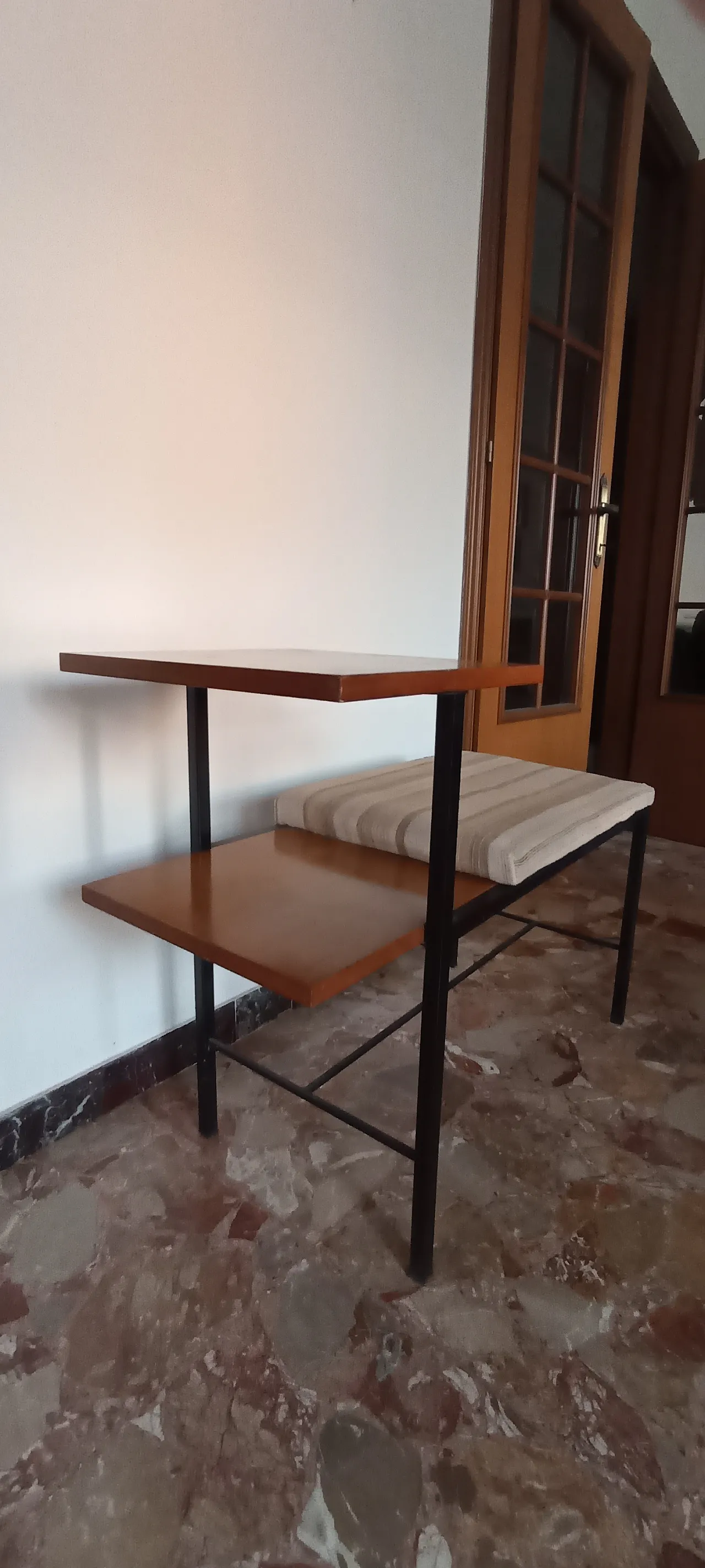 Panca per telefono in legno e ferro, anni '50 3