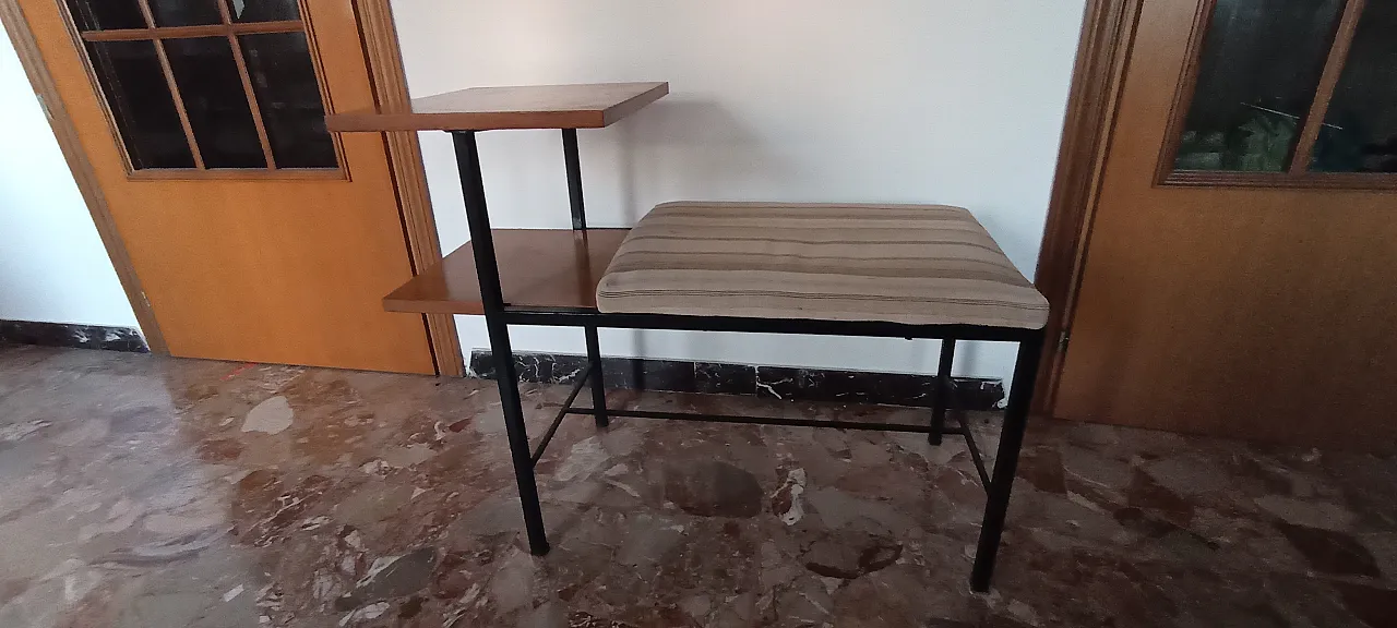 Panca per telefono in legno e ferro, anni '50 7
