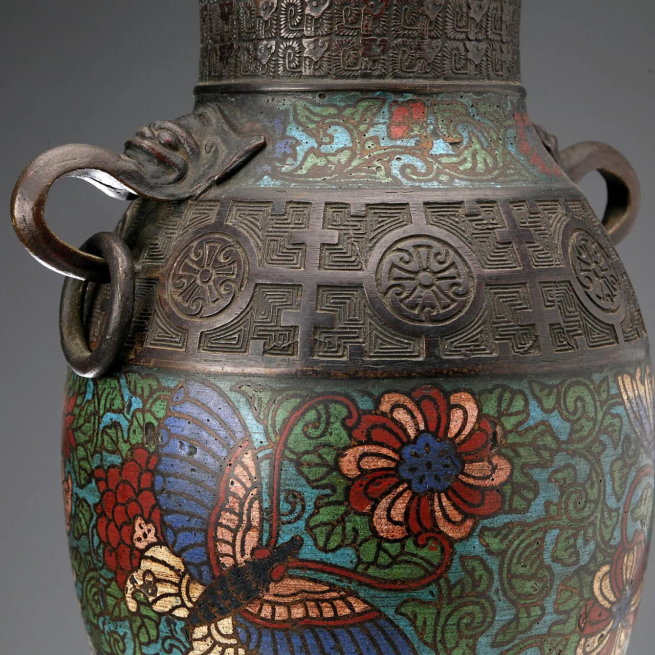 Vaso in bronzo e smalti policromi, '900 5