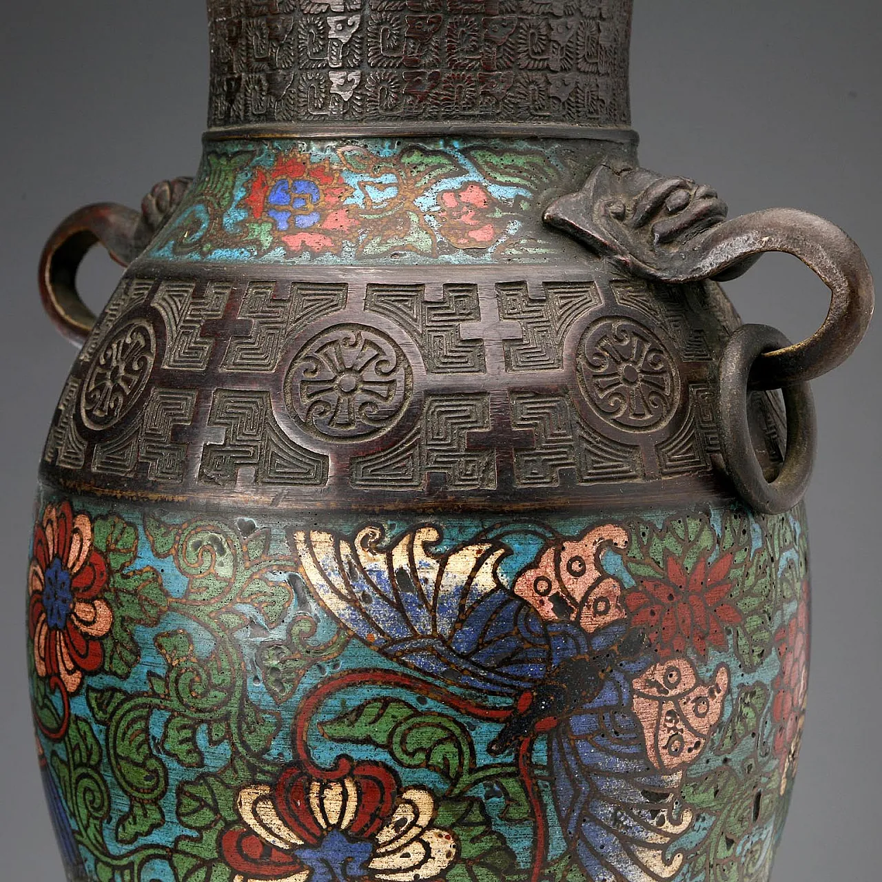 Vaso in bronzo e smalti policromi, '900 6