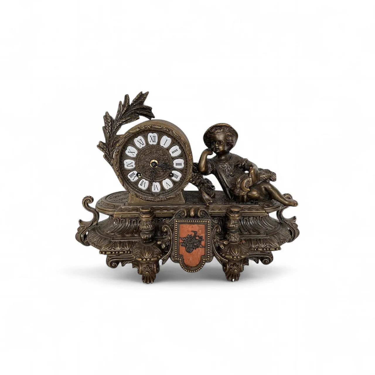 French table clock in golden metal with putto, 1970s 10