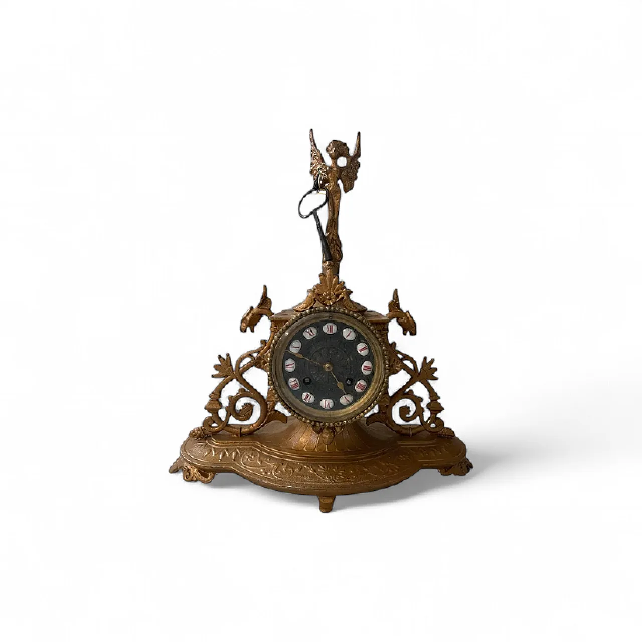 Bronze table clock with angel, 19th century 8