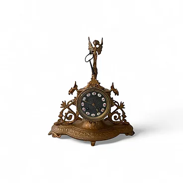 Bronze table clock with angel, 19th century