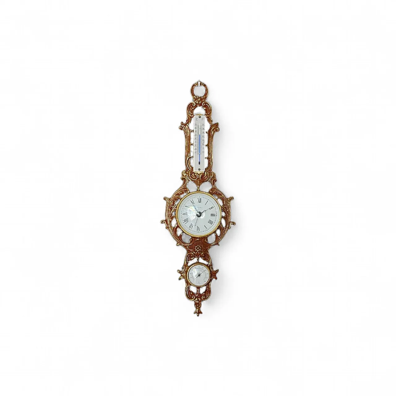 Clock with Barometer and Thermometer in Golden Baroque Style, 20th c. 8