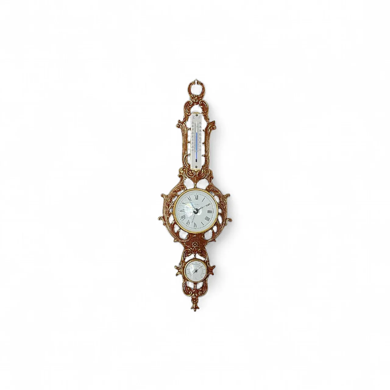 Clock with Barometer and Thermometer in Golden Baroque Style, 20th c. 9
