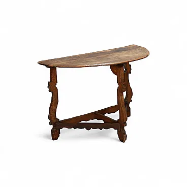 Consolle barocca a mezzaluna in noce, XVIII secolo