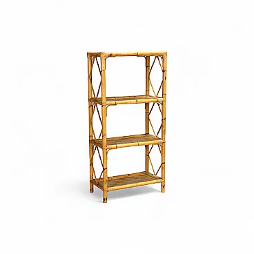 Bookcase with bamboo structure and four wicker shelves, 20th century
