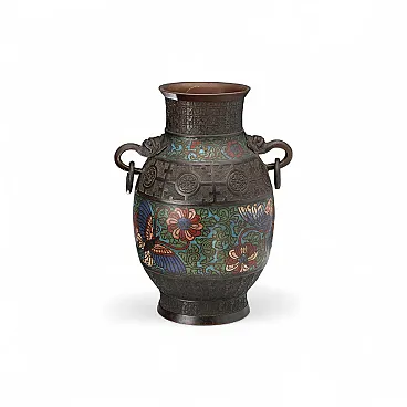 Vaso in bronzo e smalti policromi, '900