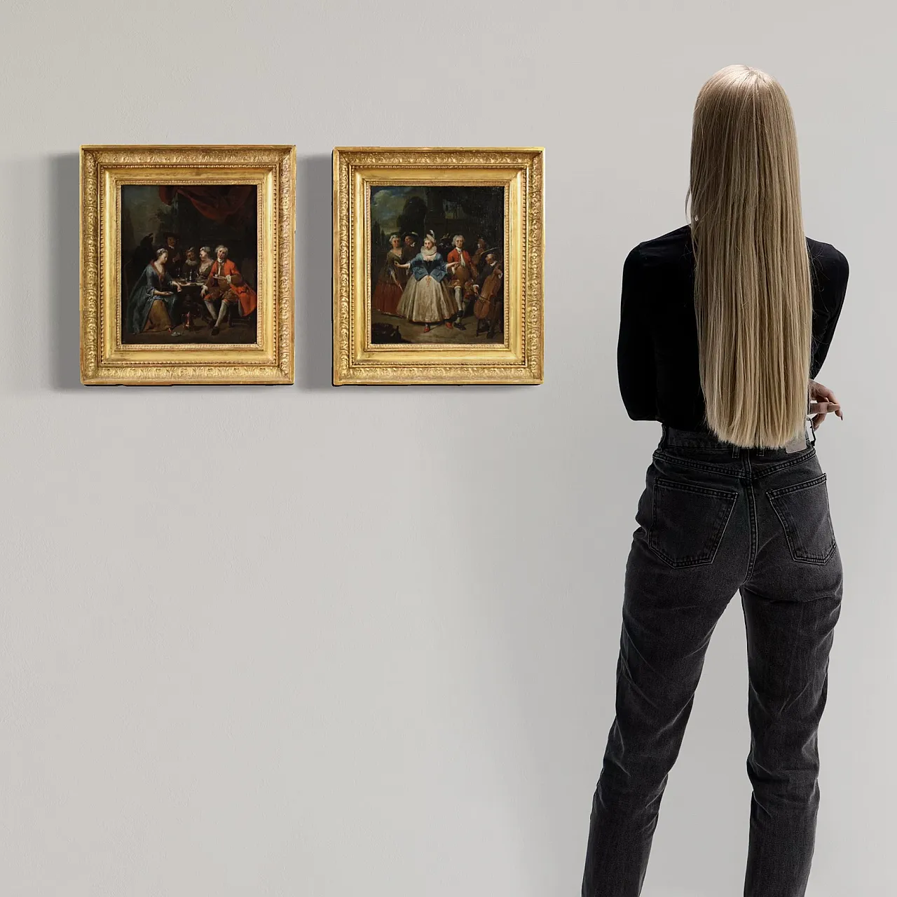 Coppia di quadri antichi scene galanti, '600 2