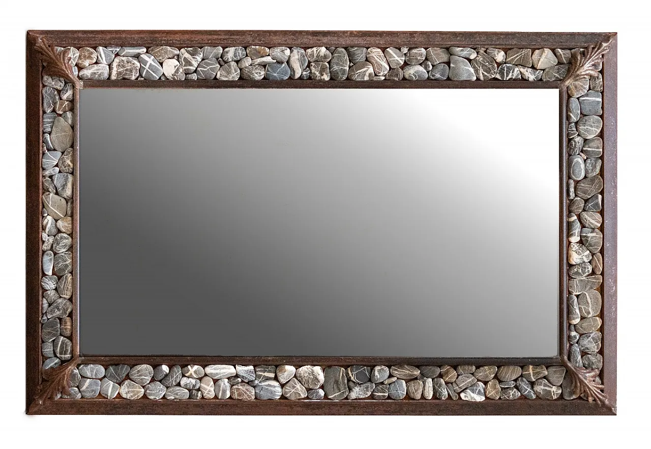 Specchio artigianale in ferro e pietre, XX secolo 2