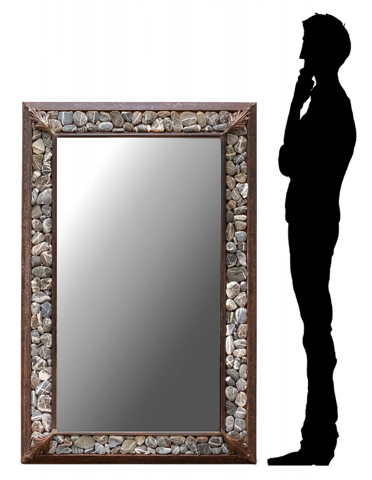 Specchio artigianale in ferro e pietre, XX secolo 3