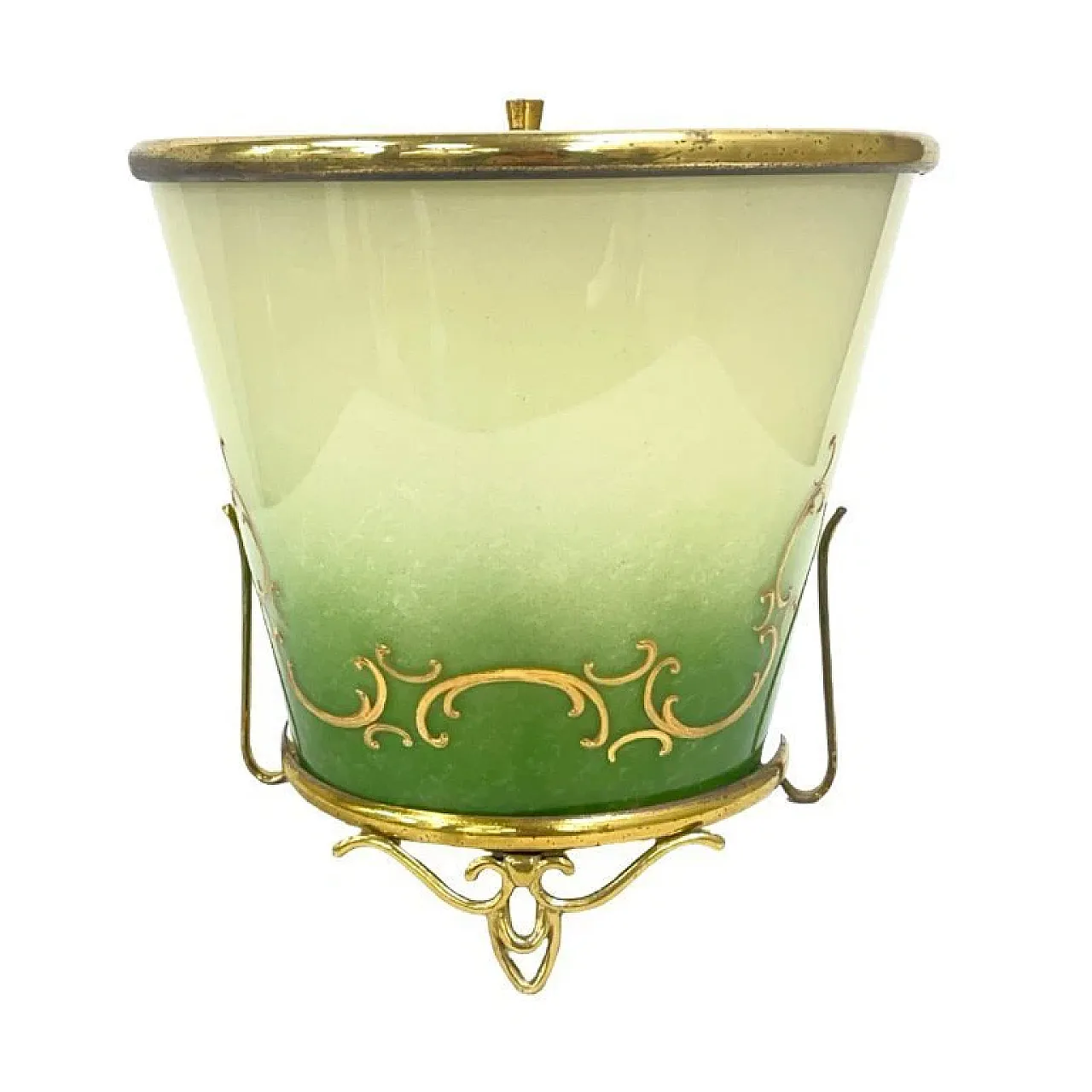 Shaded green glass wall light with brass structure, 1960s 1