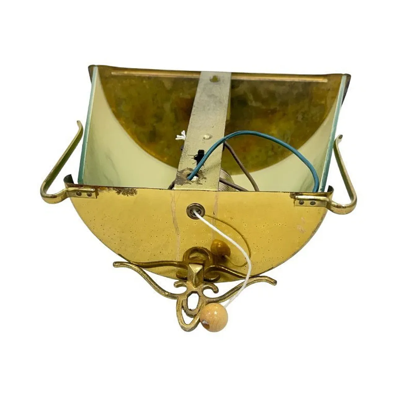 Shaded green glass wall light with brass structure, 1960s 2