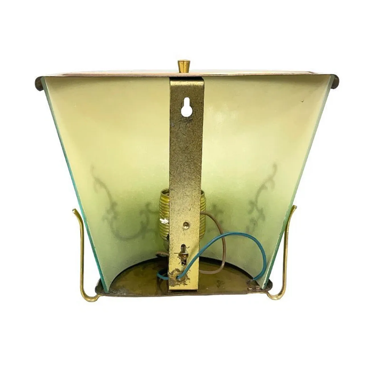 Shaded green glass wall light with brass structure, 1960s 3
