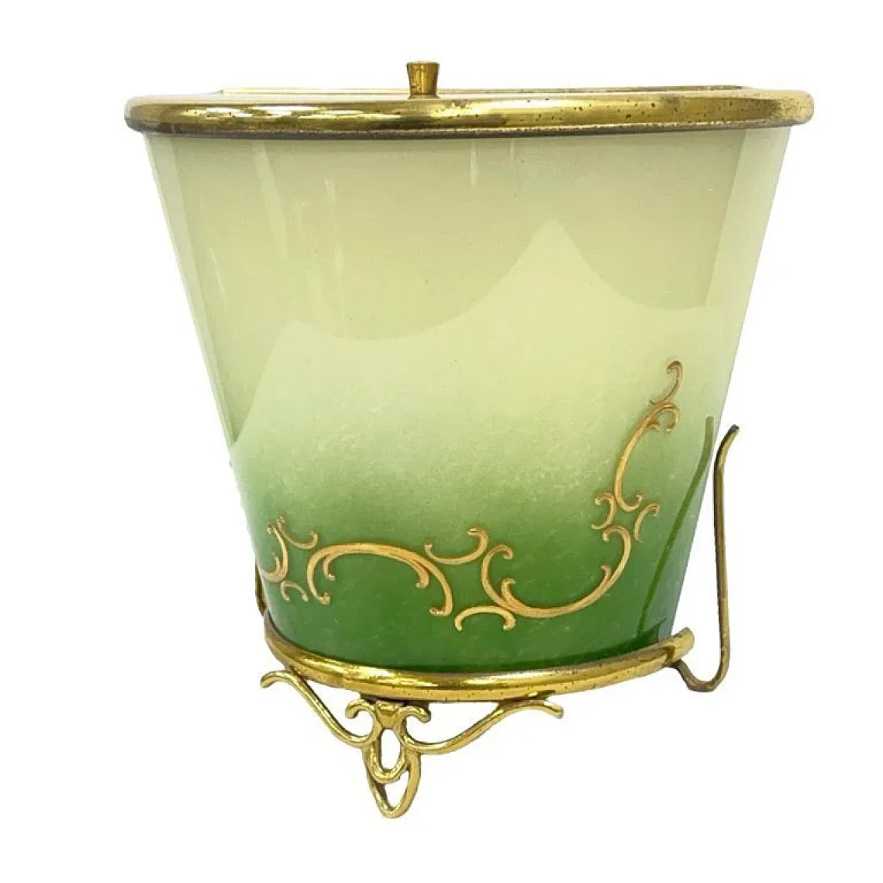 Shaded green glass wall light with brass structure, 1960s 4