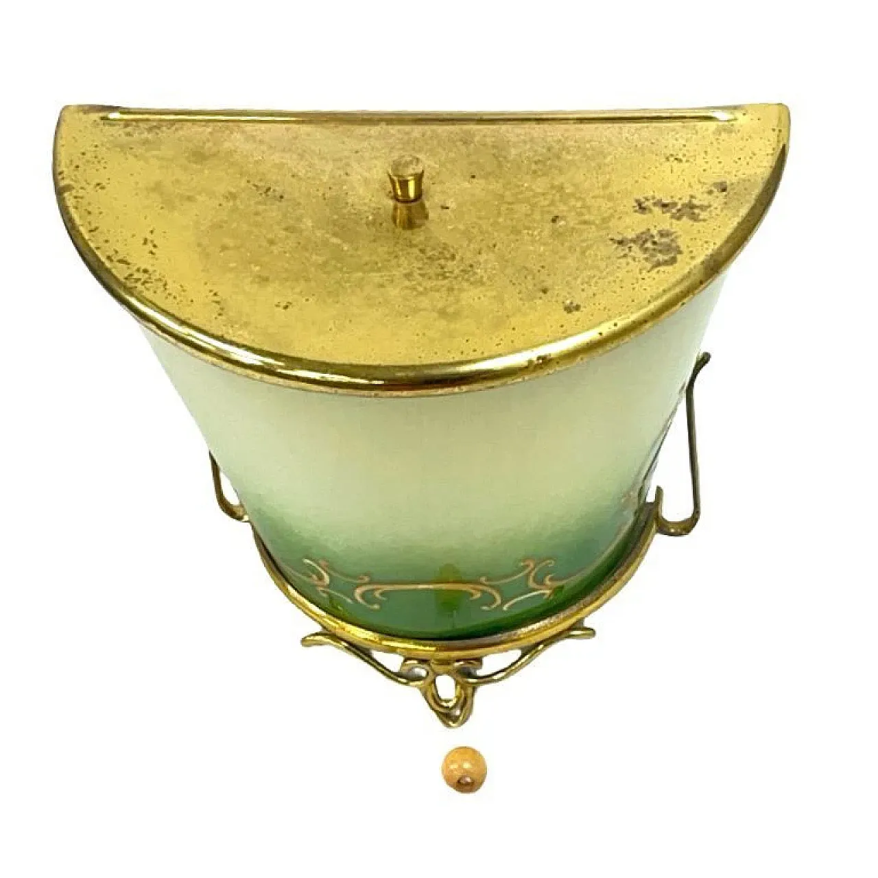 Shaded green glass wall light with brass structure, 1960s 5