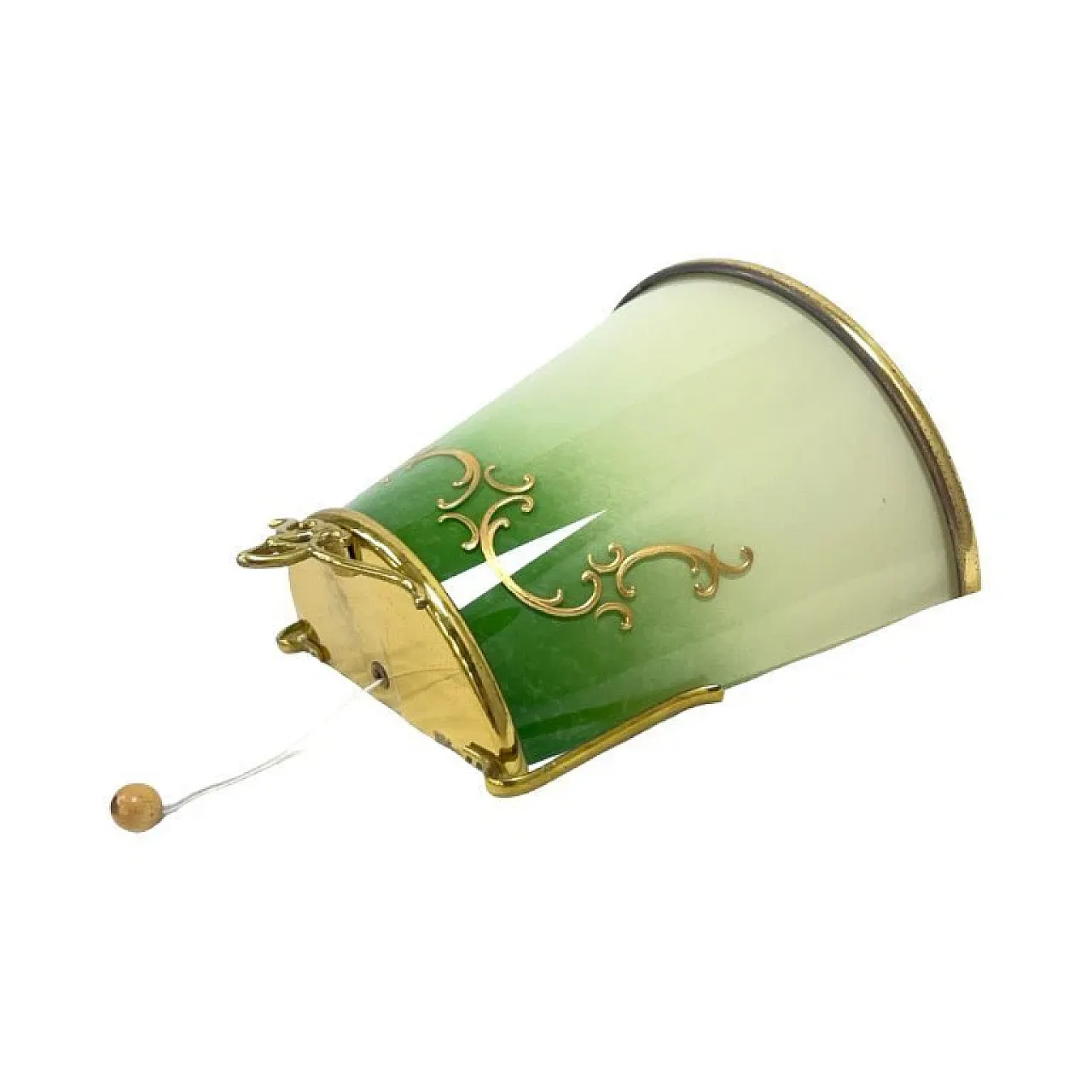 Shaded green glass wall light with brass structure, 1960s 7