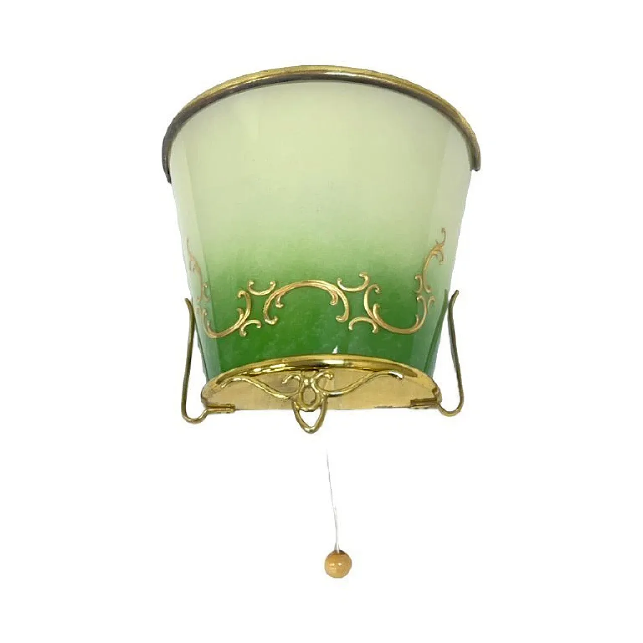Shaded green glass wall light with brass structure, 1960s 8