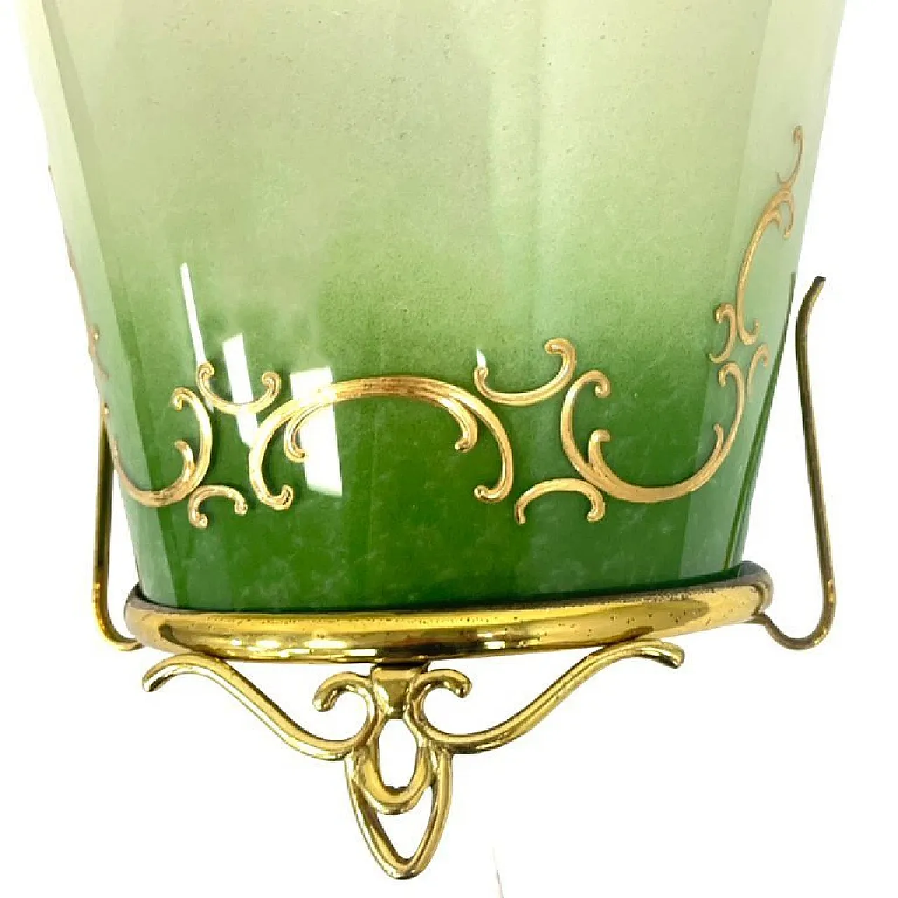 Shaded green glass wall light with brass structure, 1960s 9