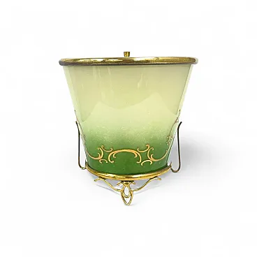 Shaded green glass wall light with brass structure, 1960s