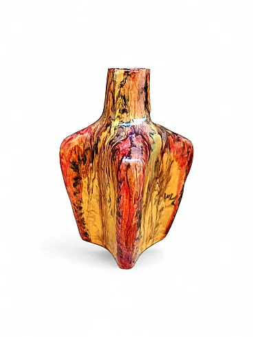 Vaso brocca in ceramica maiolica multicolore, anni '50