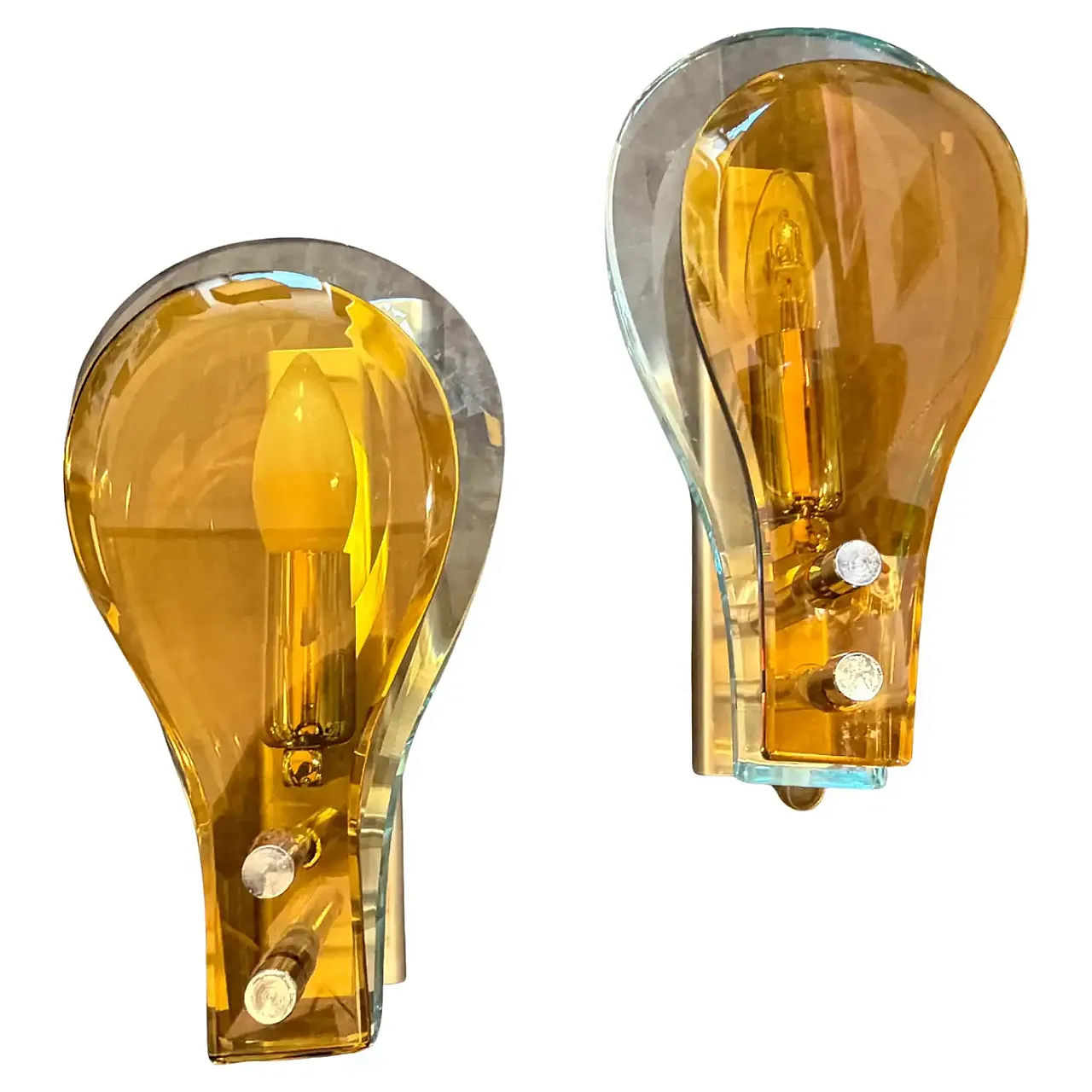 Pair of glass wall lights by Veca, 1970s 1